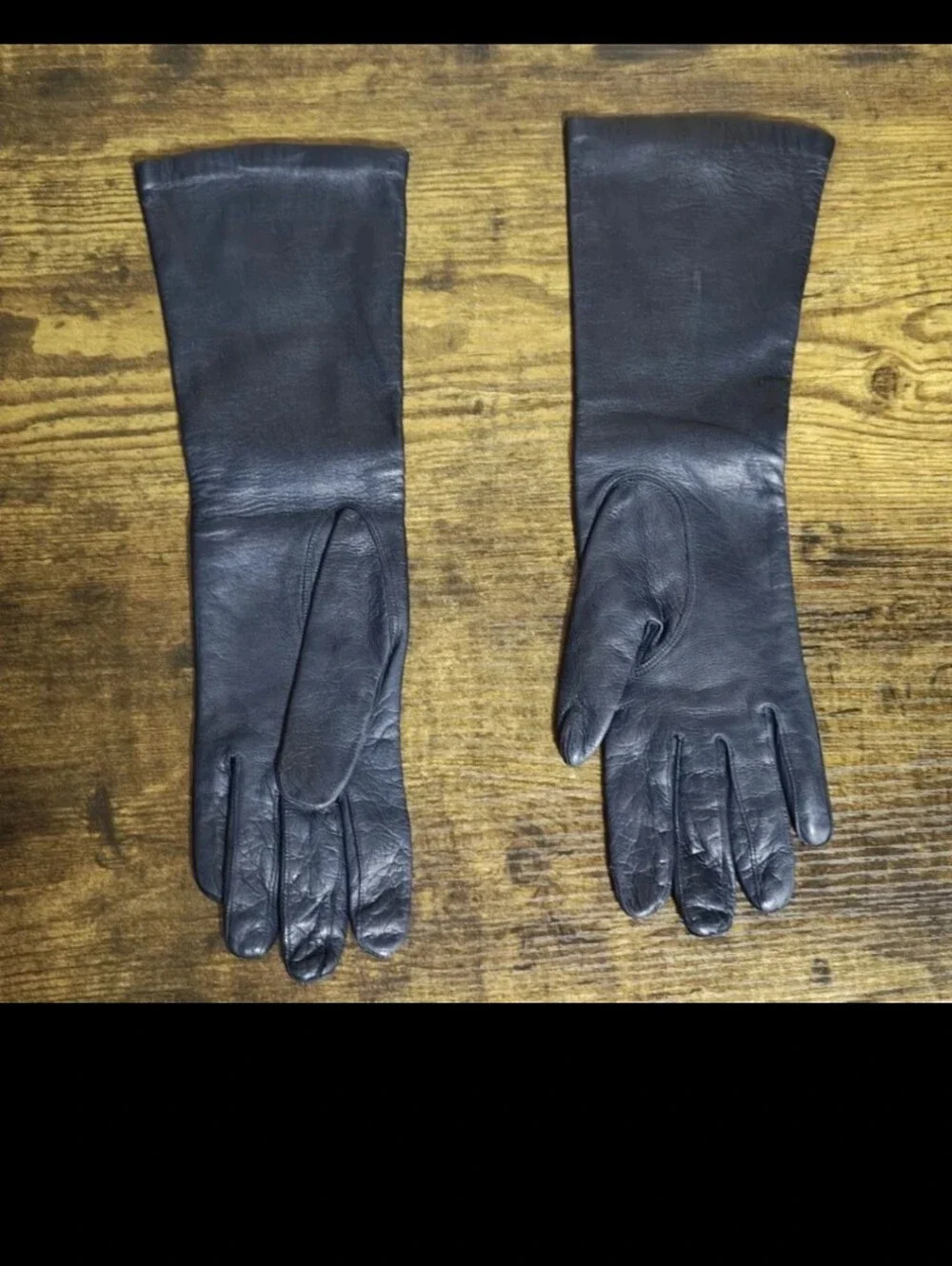 1950s/60’s Bamberger’s New Jersey Dark Navy Blue Long Leather Gloves.